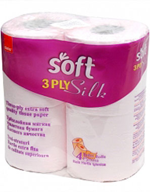 Туалетная бумага Сано Софт Силк (Sano Soft Silk) 3-х слойная 100% целлюлоза